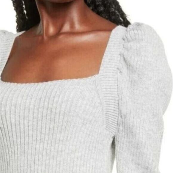 WAYF Leland Long Sleeve Tie Back Sheath Sweater Dress In Heather Grey Medium $98 - Picture 3 of 9